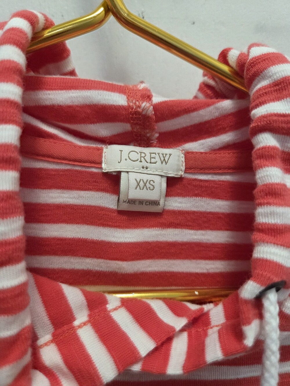 J. Crew Coral Red and White Striped Hoodie With Drawstring Sz XXS
